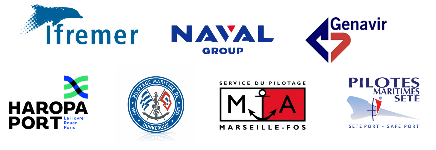 Logos - Ifremer - Naval - Genavir - Haropa Port - Pilotage maritime de Dunkerque - Service du pilotage Marseille-FOS - Pilotes Maritimes Sète